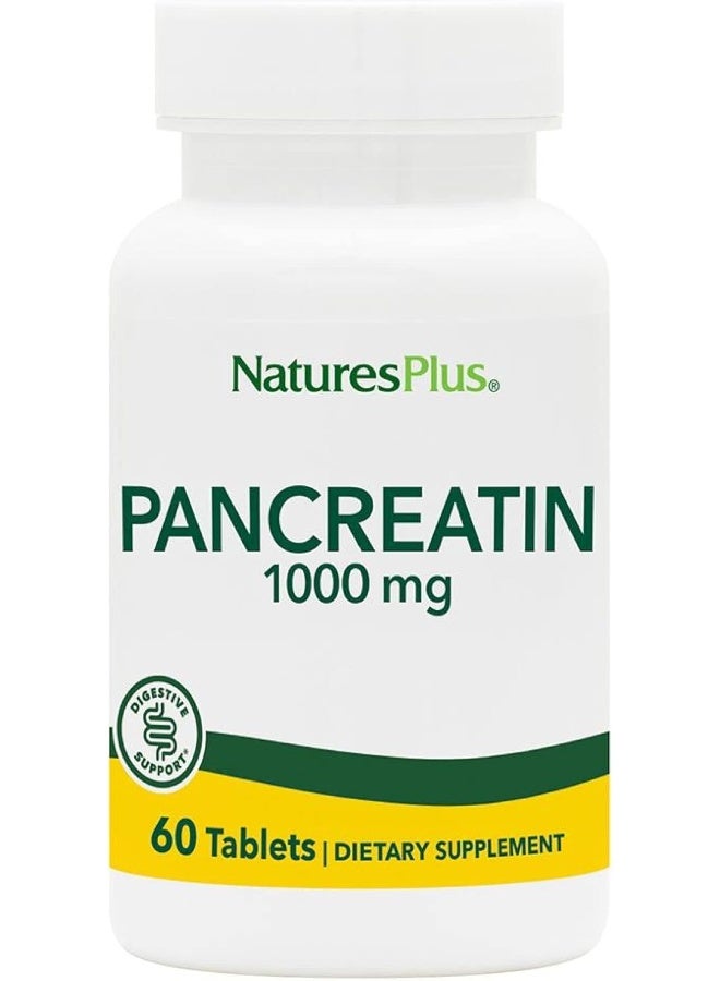 Nature's Plus Pancreatin - 1000 mg, 60 Tablets - Natural Digestive Enzyme Supplement for Gastrointestinal Support - Contains Amylase, Protease & Lipase - Gluten-Free - 60 Servings - Image 1